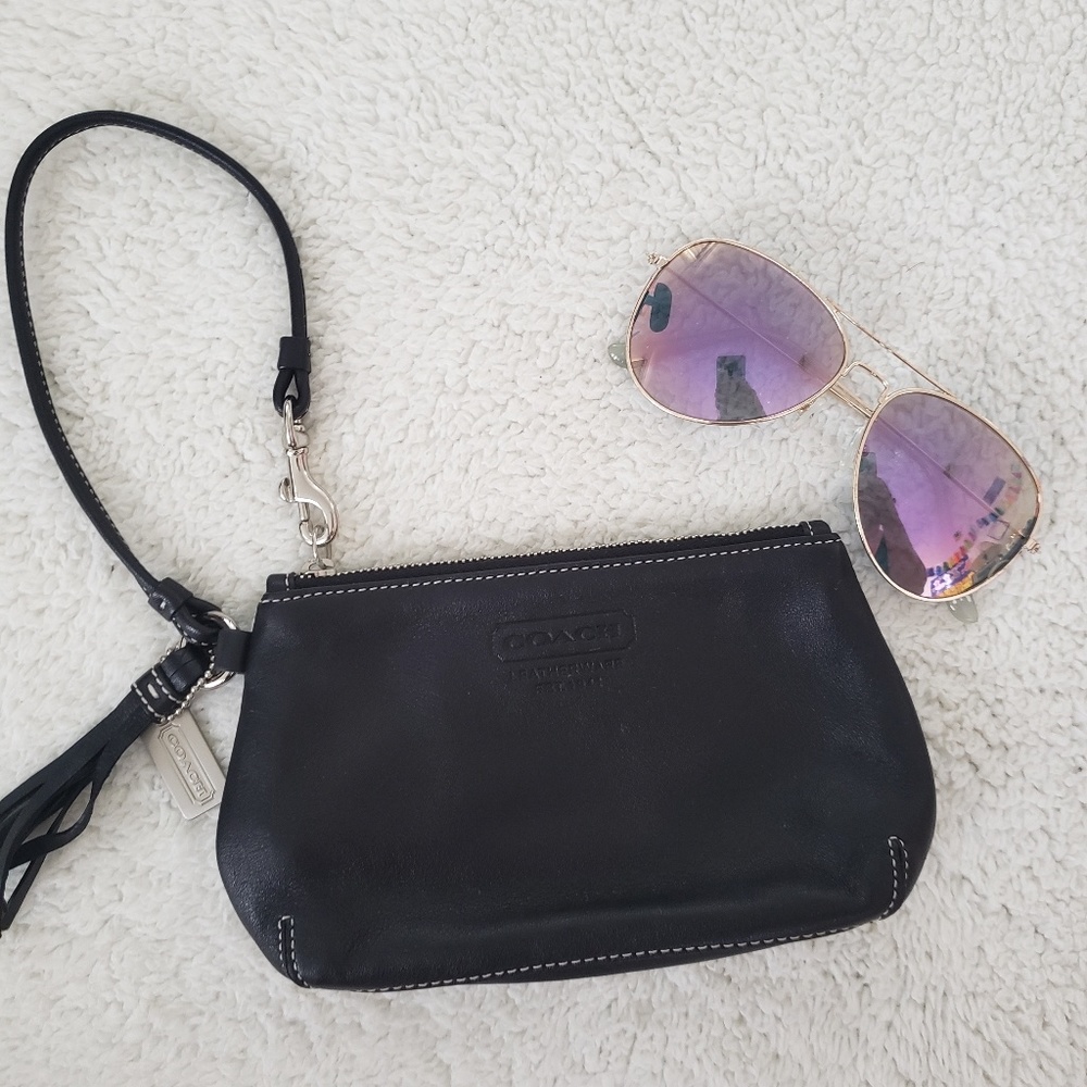 Black leather Coach Wristlet